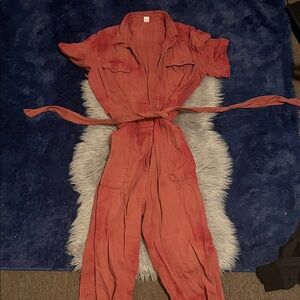 Women's Salmon color acid wash Jumpsuit Sz L